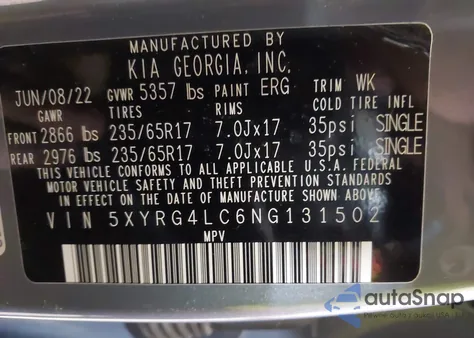 2022 Kia Sorento Lx from USA, damaged, VIN 5XYRG4LC6NG131502
